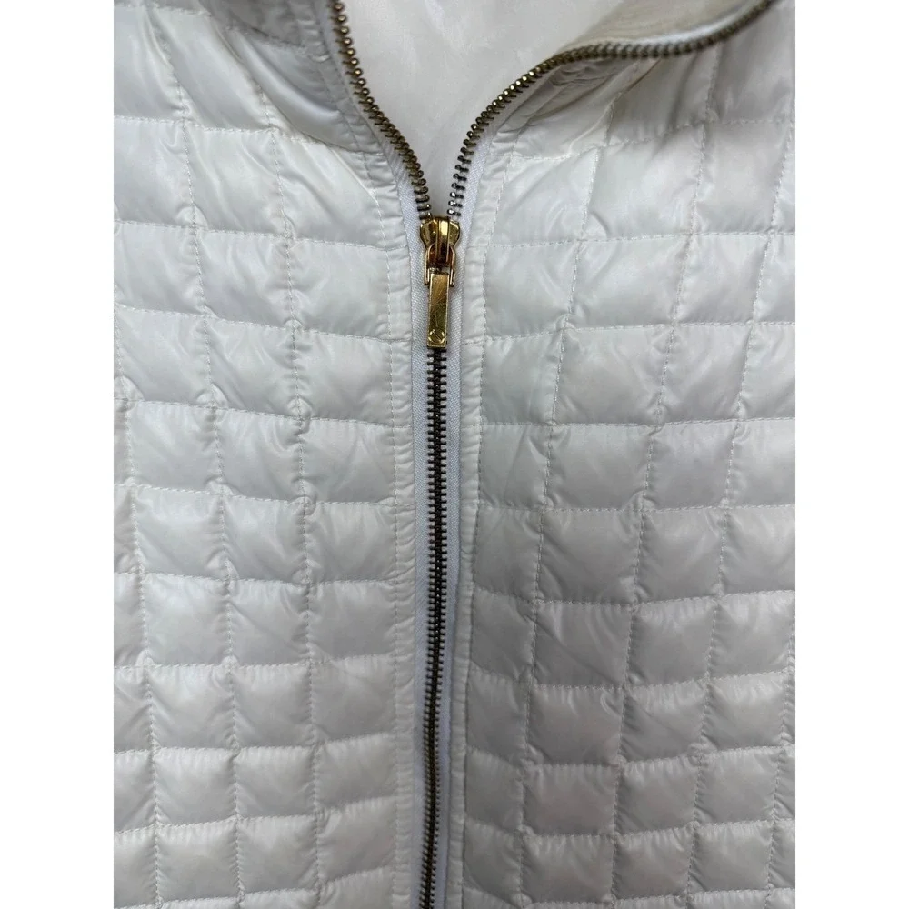 TORY BURCH Tricia Quilted Puffer Vest, White with Gold Hardware, Full Zip Size M